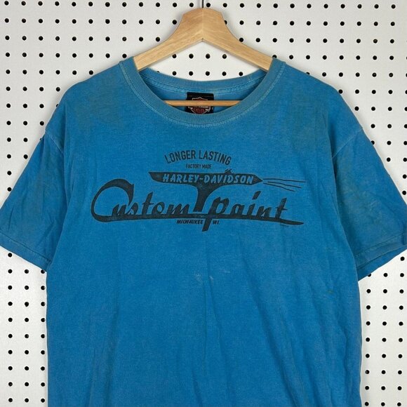 Harley Davidson Motorcycle Biker T Shirt Medium Blue Work Custom Paint Gruene TX - Picture 4 of 8